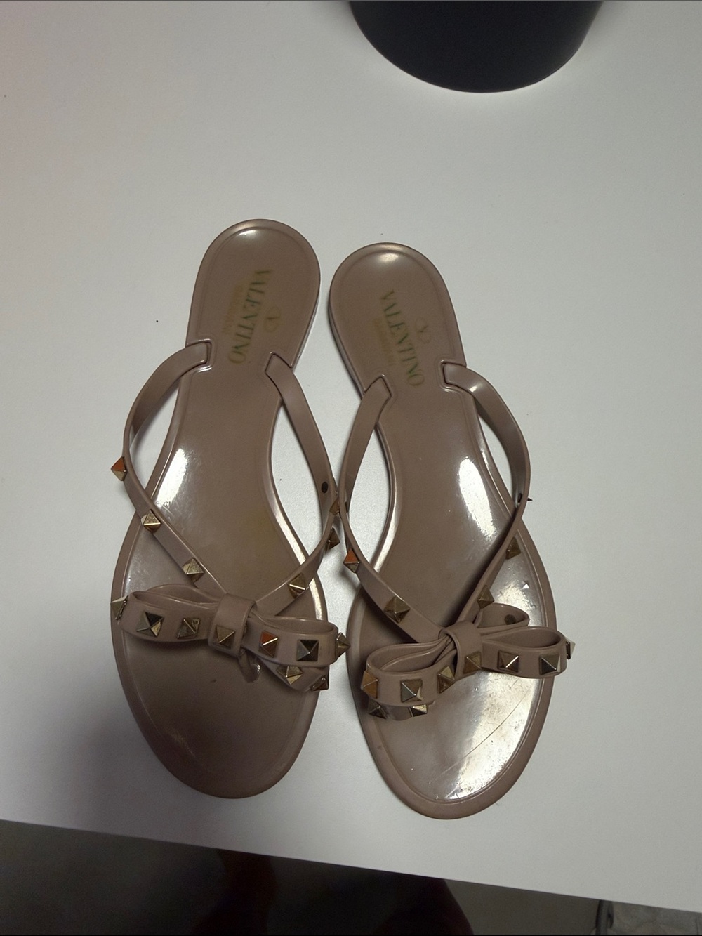 Valentino Nude/Taupe Rockstud Bow Jelly Sandals